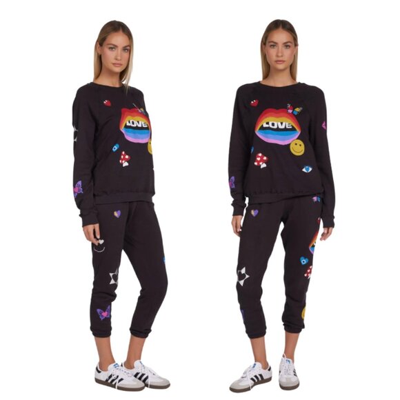 Lauren Moshi Anela Love Collage Crew Neck Raglan Pullover Sweatshirt NWT - Picture 6 of 7